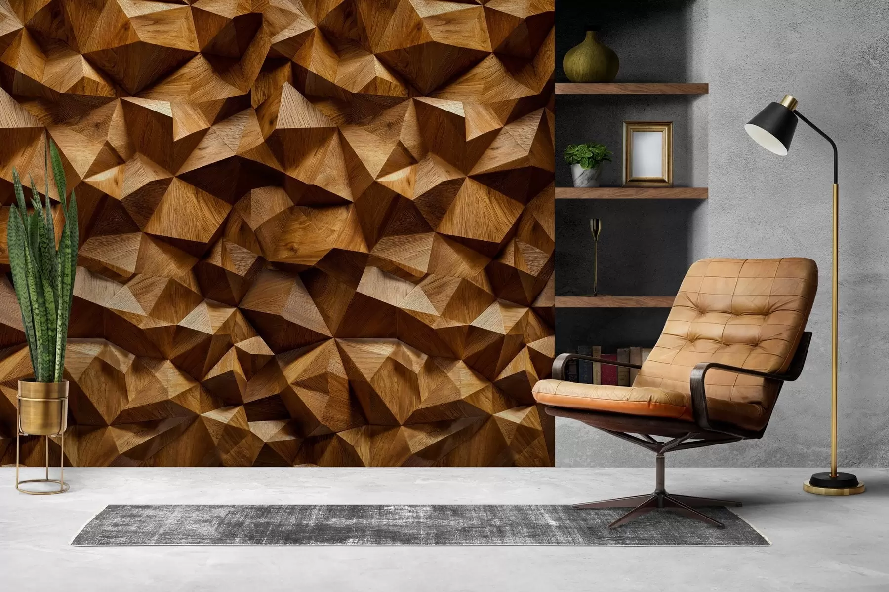 Papier peint imitation d'un mur en relief angulaire en bois w04632