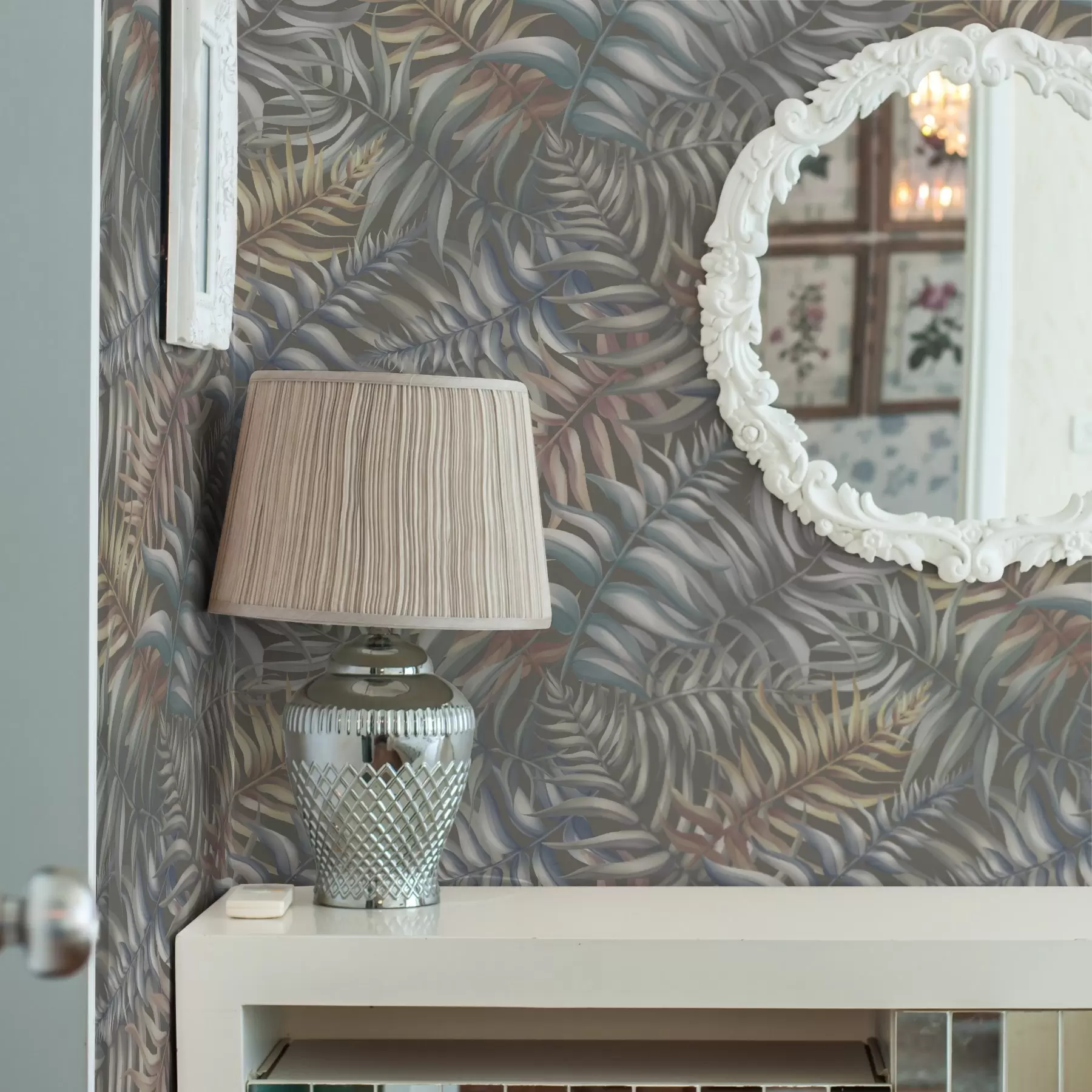 Papier peint Feuilles de palmier superposées dans des tons neutres a00789