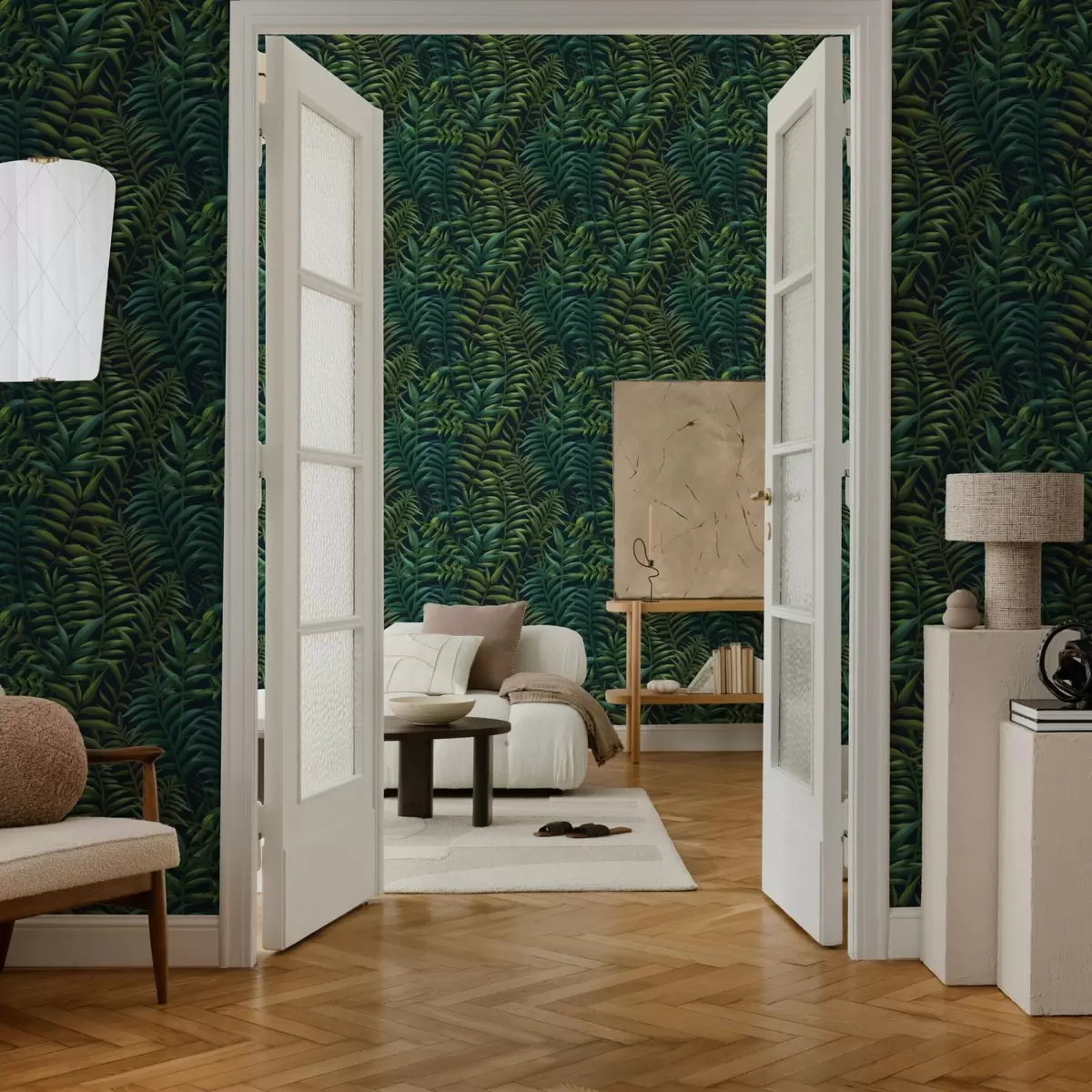 Papier peint Feuilles tropicales sombres sur fond foncé a00794