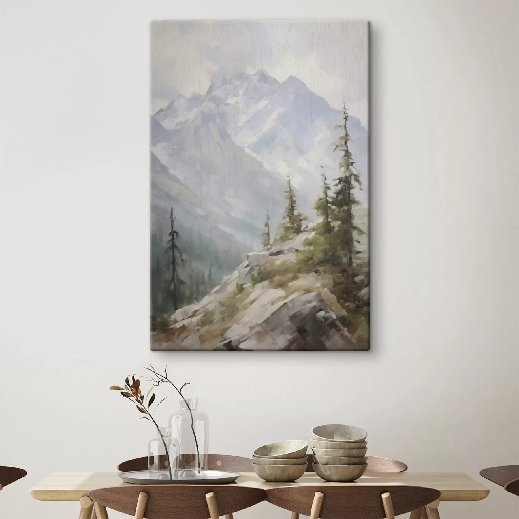 Tableau Des épicéas avec les montagnes en toile de fond s46202