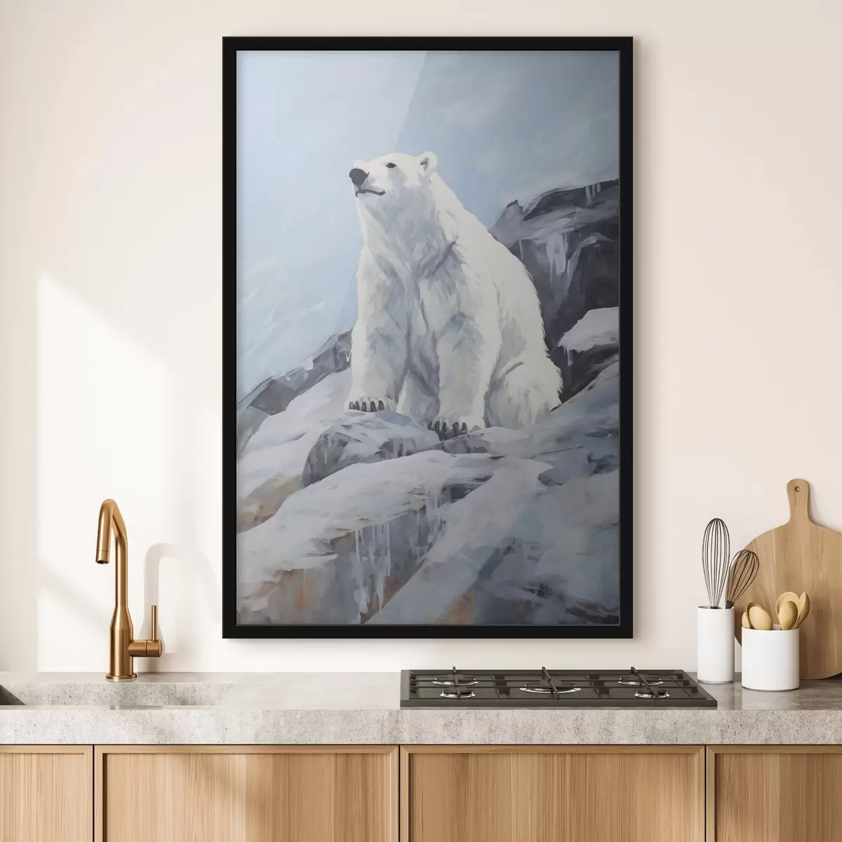 Poster Un ours est assis sur un bloc de glace f46199