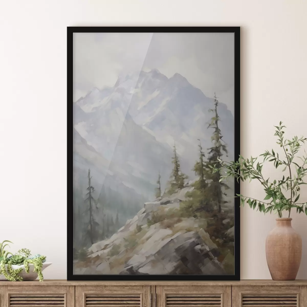 Poster Des épicéas avec les montagnes en toile de fond f46202