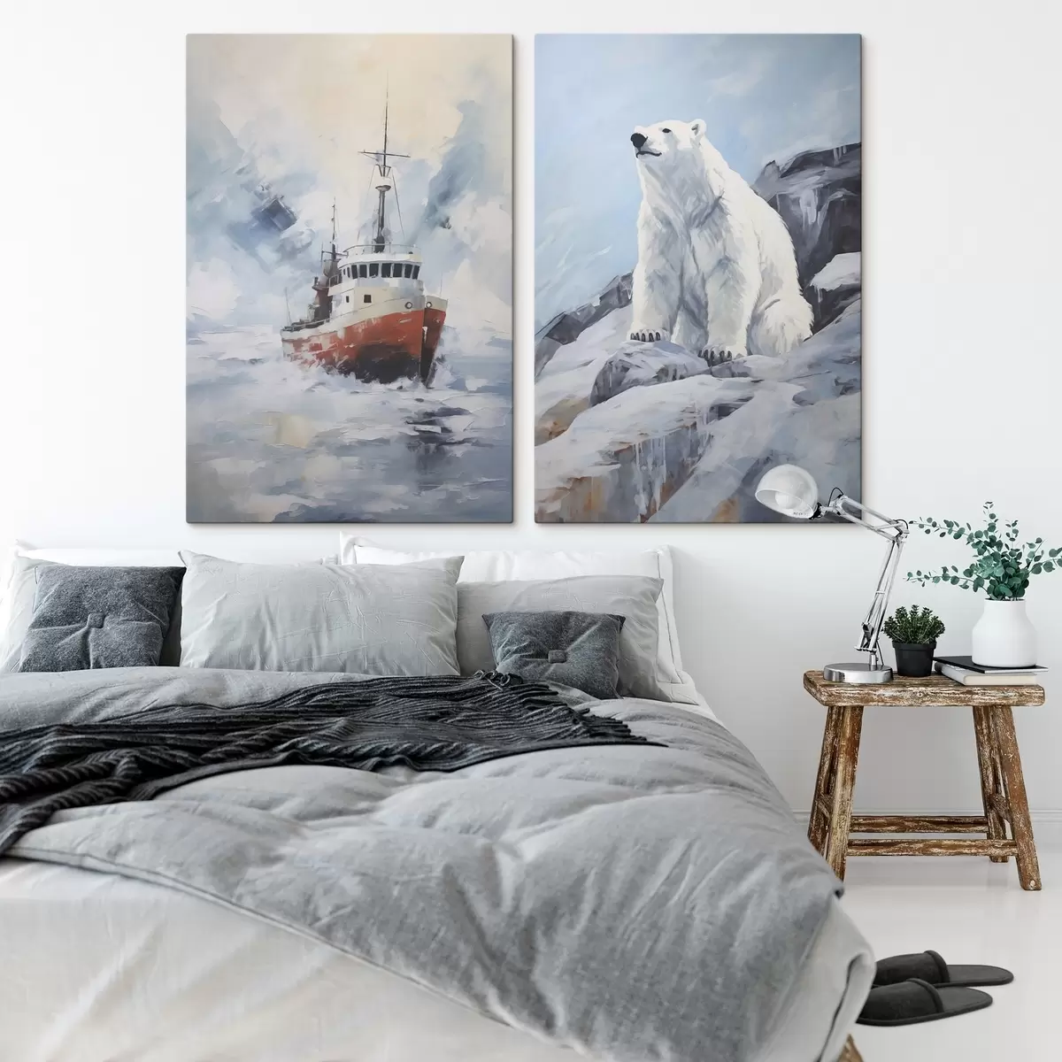 Tableau Un brise-glace et un ours parmi les glaces flottantes m00839