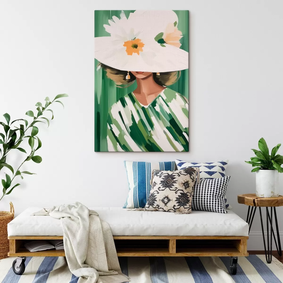 Tableau Femme au chapeau et aux fleurs s46240