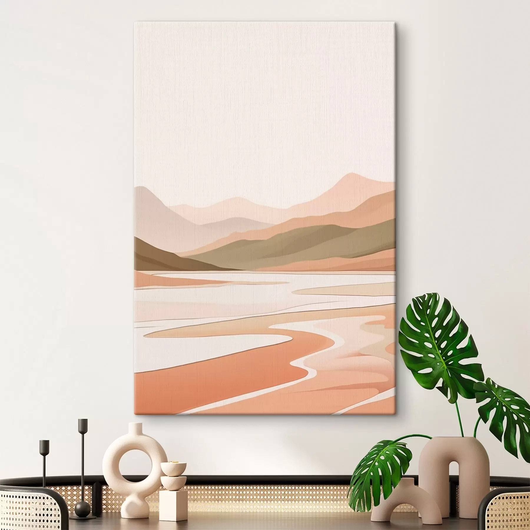 Tableau Paysage abstrait avec montagnes et rivière s46249