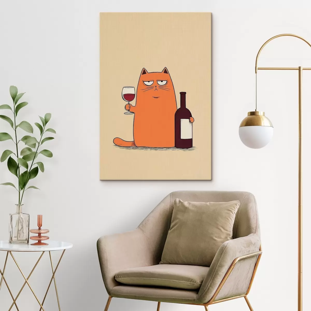 Tableau Chat avec du vin s46250