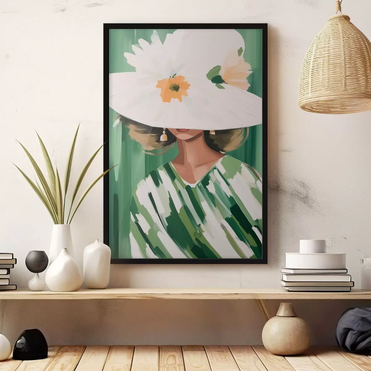 Poster Femme au chapeau et aux fleurs f46240