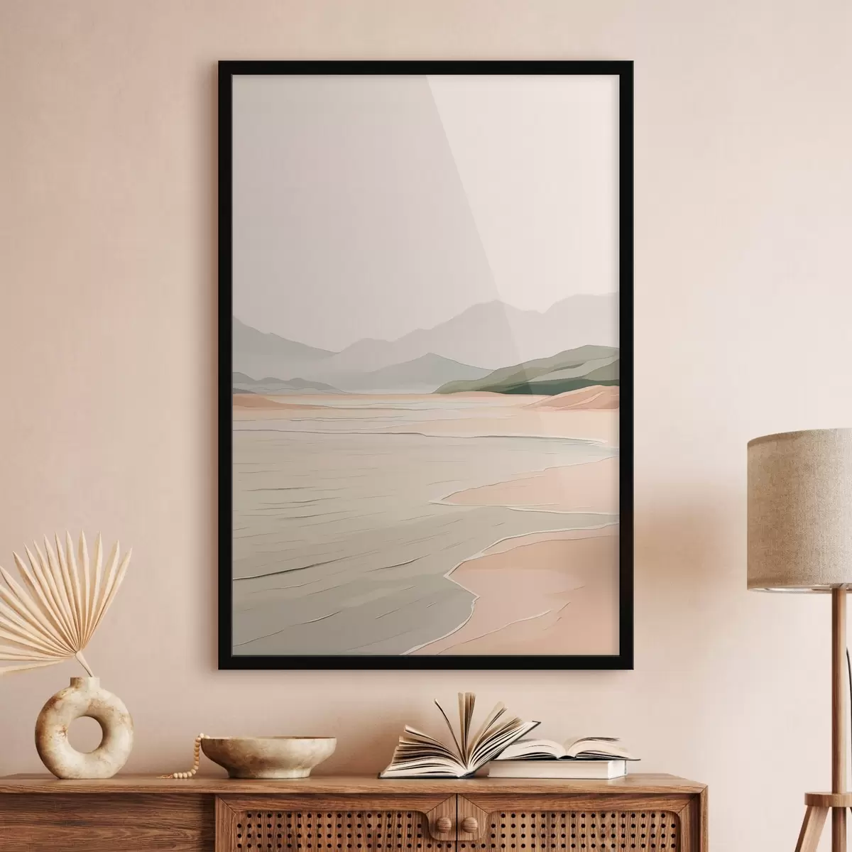 Poster Paysage minimaliste avec montagnes et rivage f46248