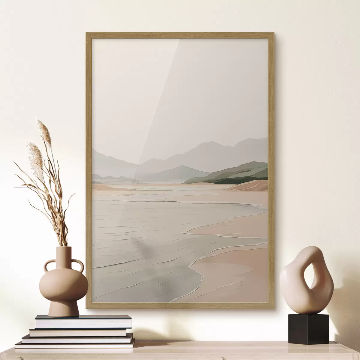Poster Paysage minimaliste avec montagnes et rivage f46248