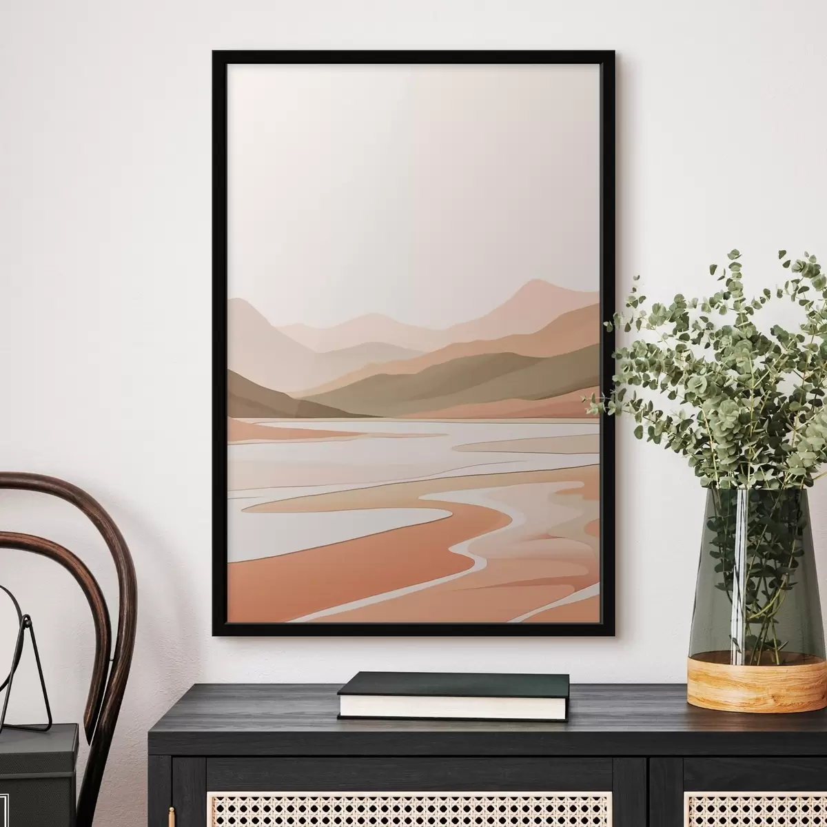 Poster Paysage abstrait avec montagnes et rivière f46249