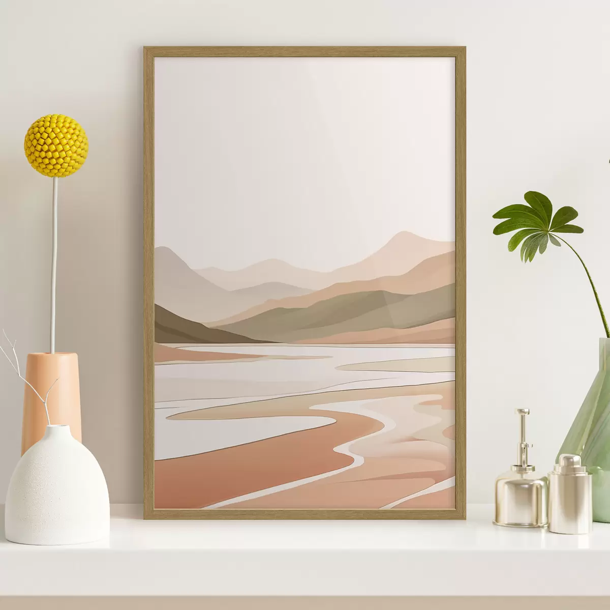 Poster Paysage abstrait avec montagnes et rivière f46249