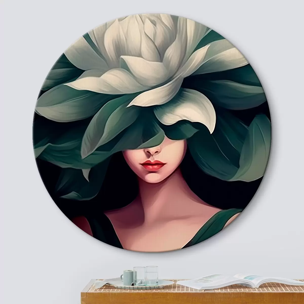Tableaux rondes Fille avec une fleur r46207