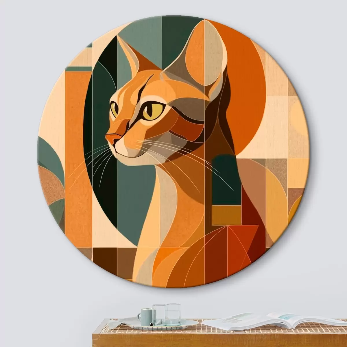 Tableaux rondes Chat abstrait r46209