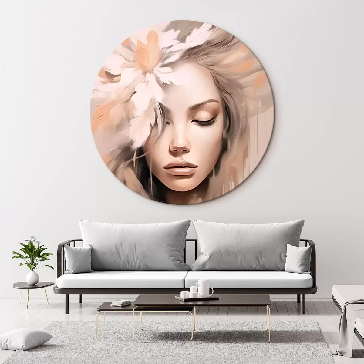 Tableaux rondes Portrait de femme avec une fleur r46218