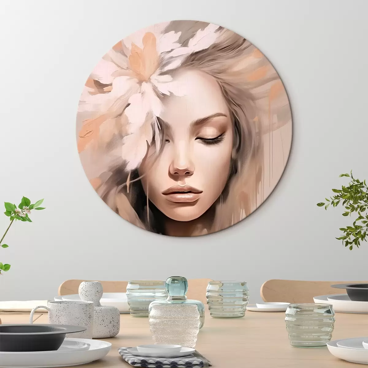 Tableaux rondes Portrait de femme avec une fleur r46218