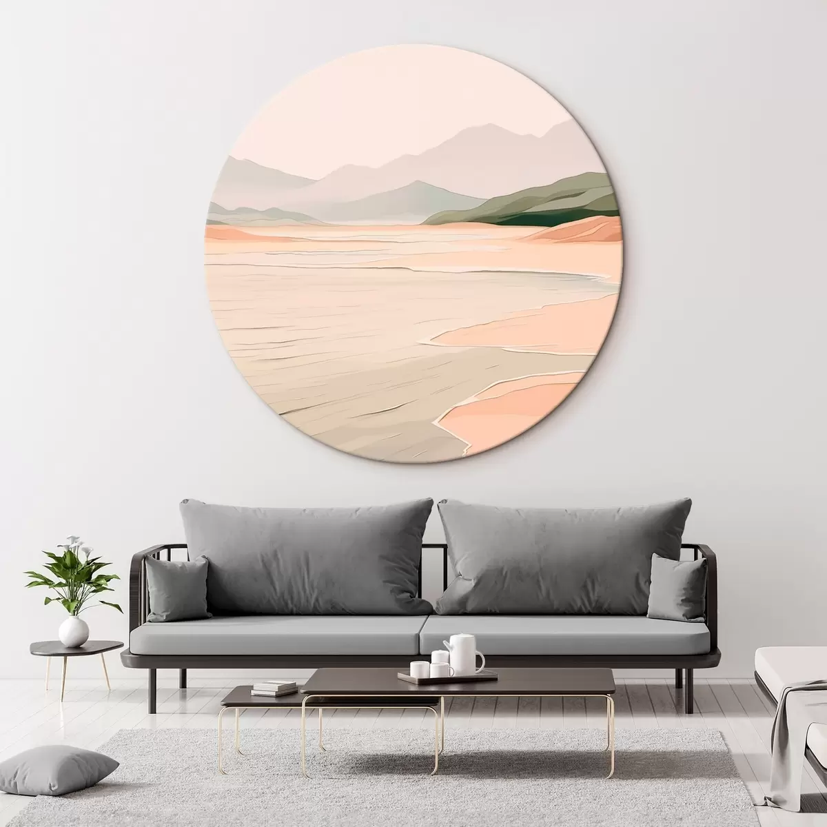 Tableaux rondes Paysage minimaliste avec montagnes et rivage r46248