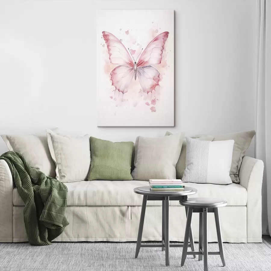 Tableau Papillon rose, technique aquarelle s46073