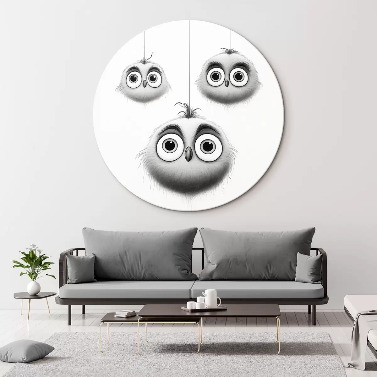 Tableaux rondes Trois oiseaux mignons r46072