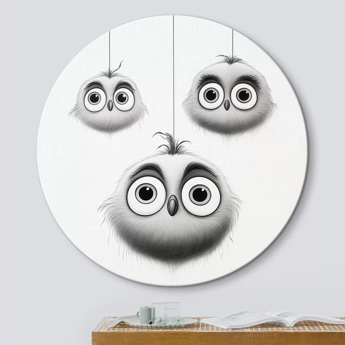 Tableaux rondes Trois oiseaux mignons r46072