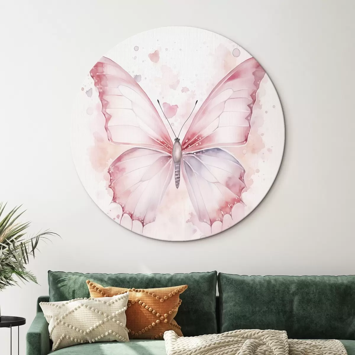 Tableaux rondes Papillon rose, technique aquarelle r46073