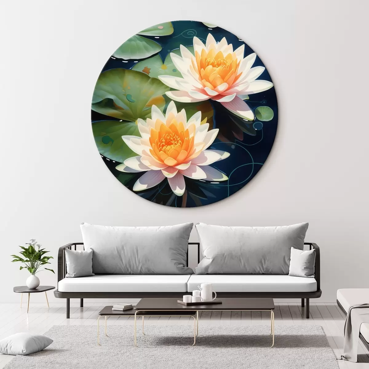Tableaux rondes Deux fleurs de lotus r46084