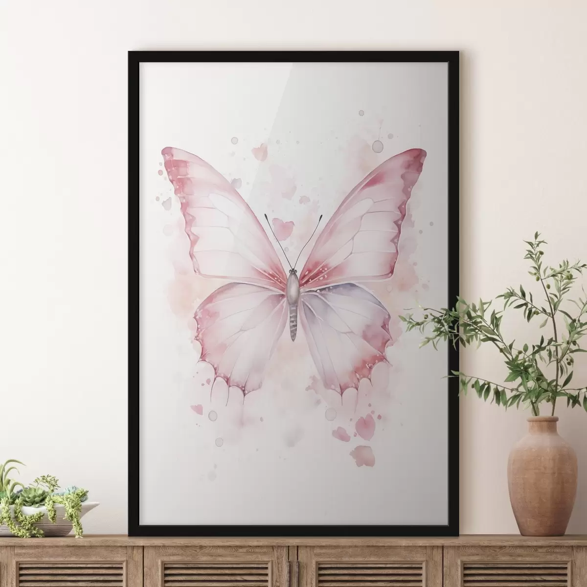 Poster Papillon rose, technique aquarelle f46073