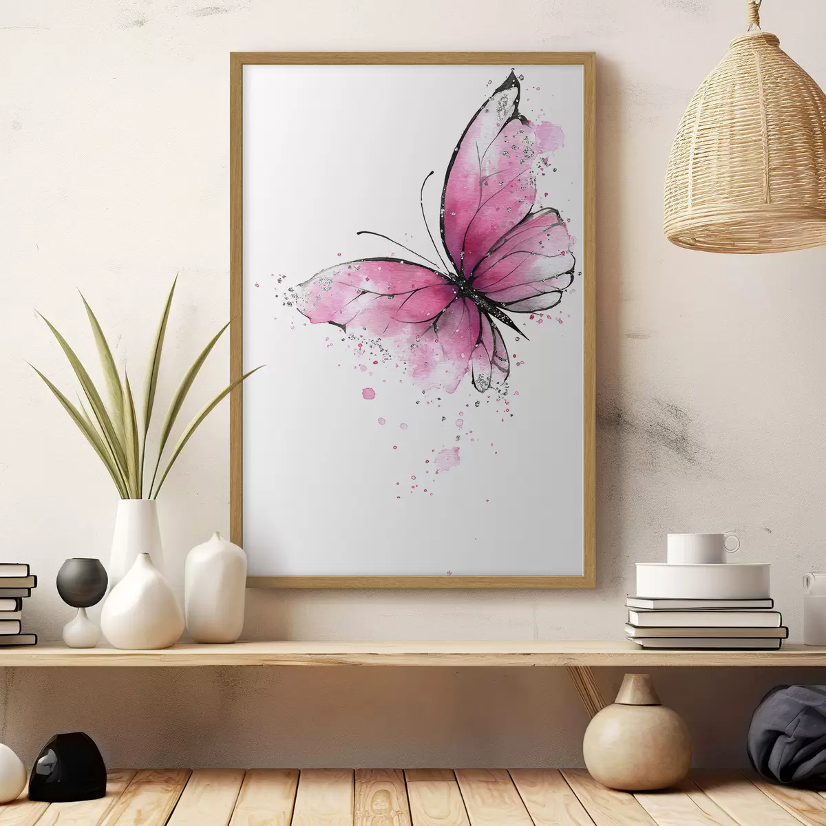 Poster Papillon rose f46076