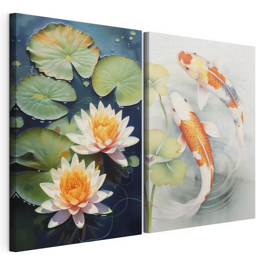 Tableau Poissons dans un étang et fleurs de lotus m00867