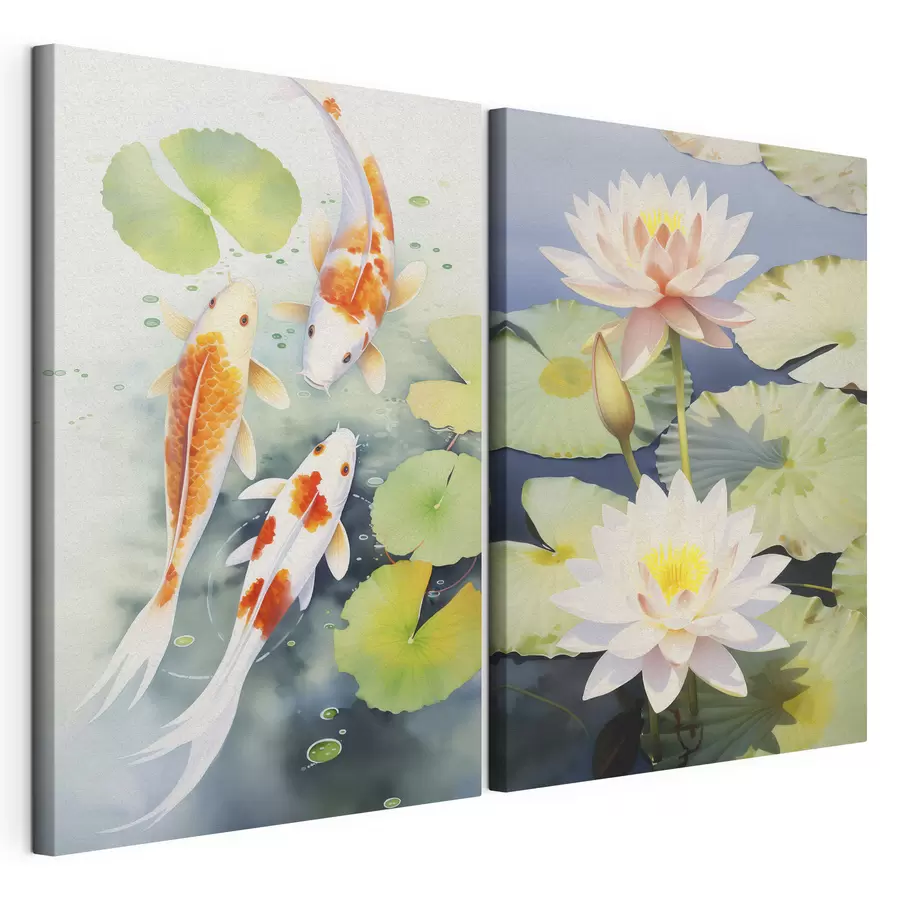 Tableau De magnifiques fleurs de lotus et des poissons m00868