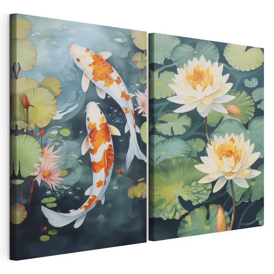 Tableau Images lumineuses de fleurs de lotus et de poissons dans un étang m00869