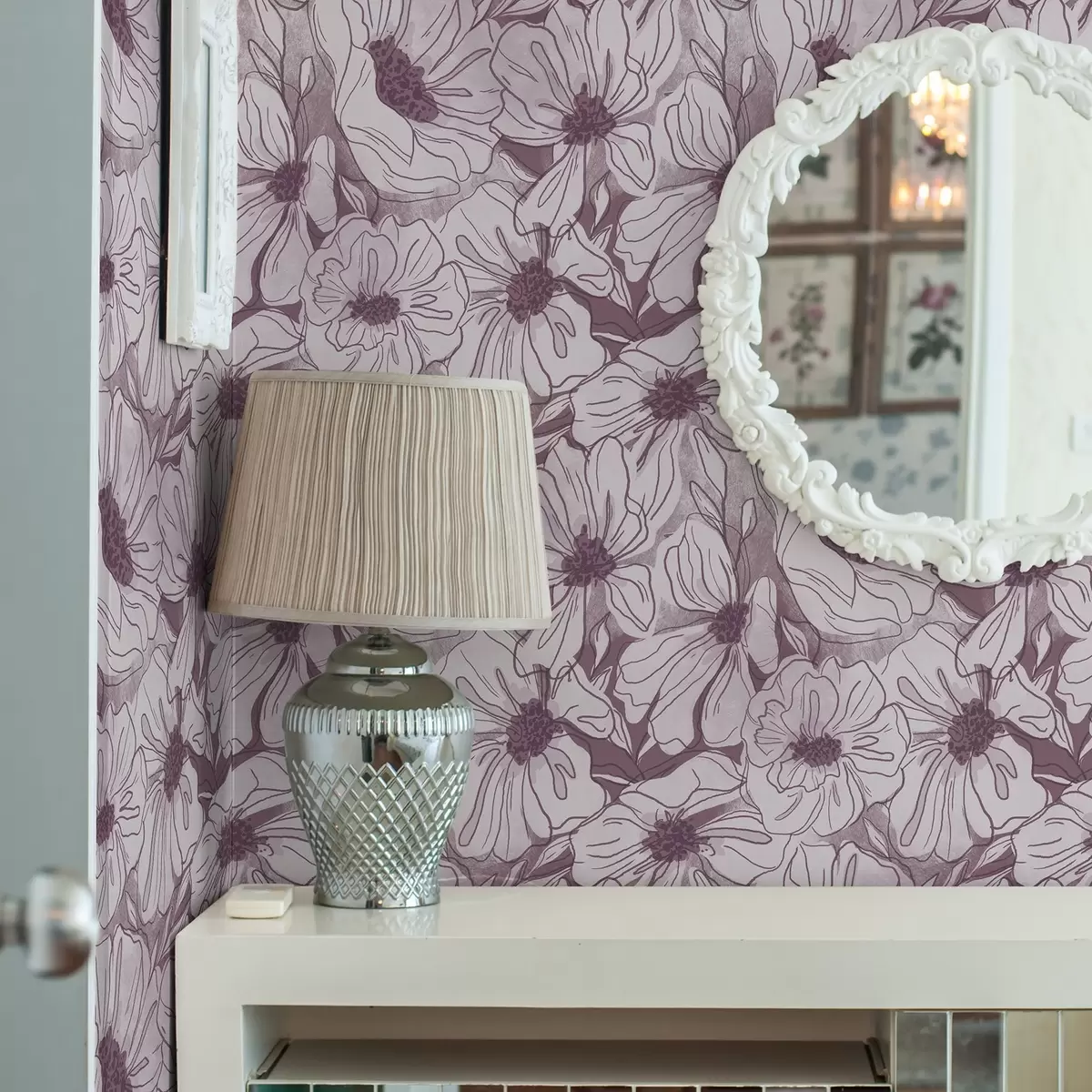 Papier peint Fleurs linéaires dans une palette de couleurs fraîches rose lilas a00636v1
