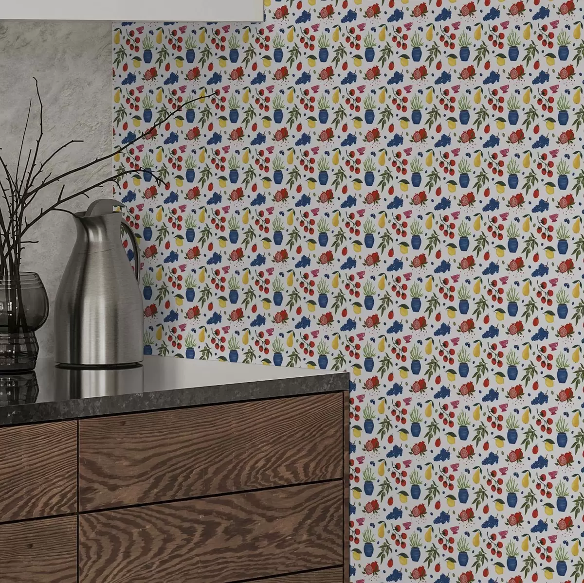 Papier peint Motif botanique aux couleurs vives sur fond blanc a00637v1