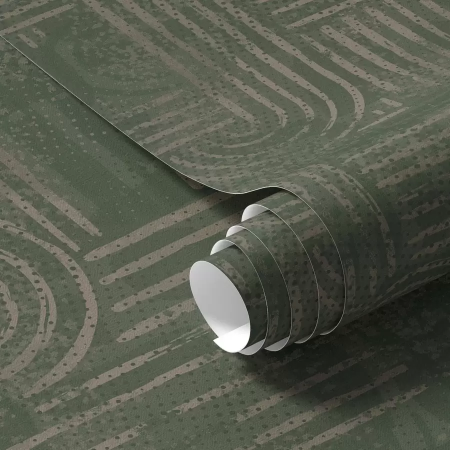 Papier peint Motif géométrique avec des arcs dans une palette verte a00697