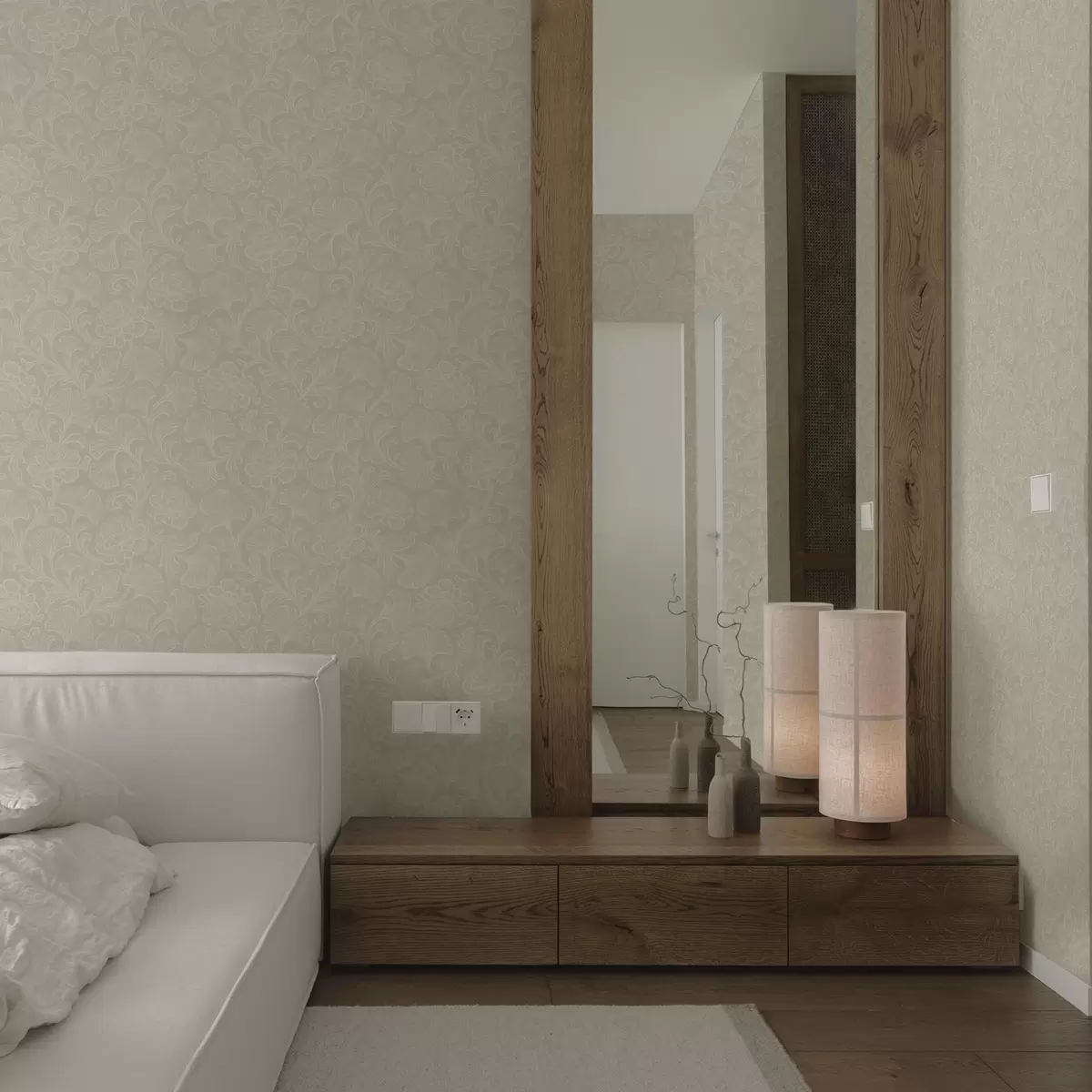 Papier peint Motif lumineux avec ginkgo et pivoines a00700