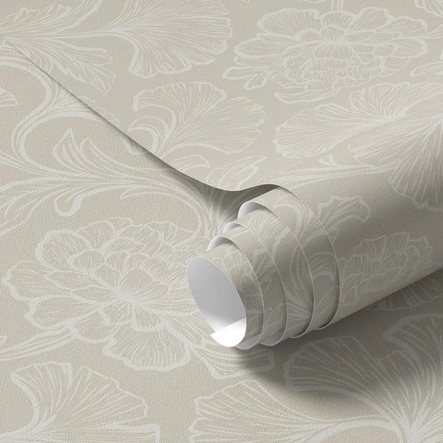 Papier peint Motif lumineux avec ginkgo et pivoines a00700