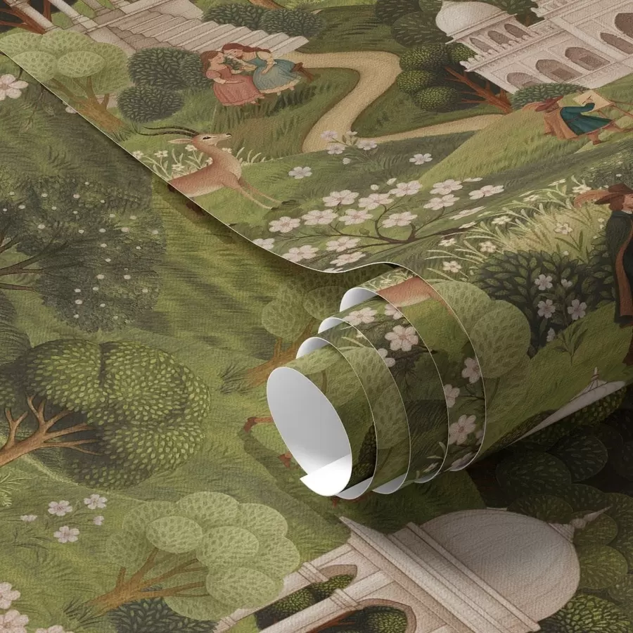 Papier peint Scène de parc avec arbres et architecture dans un style paysager a00705