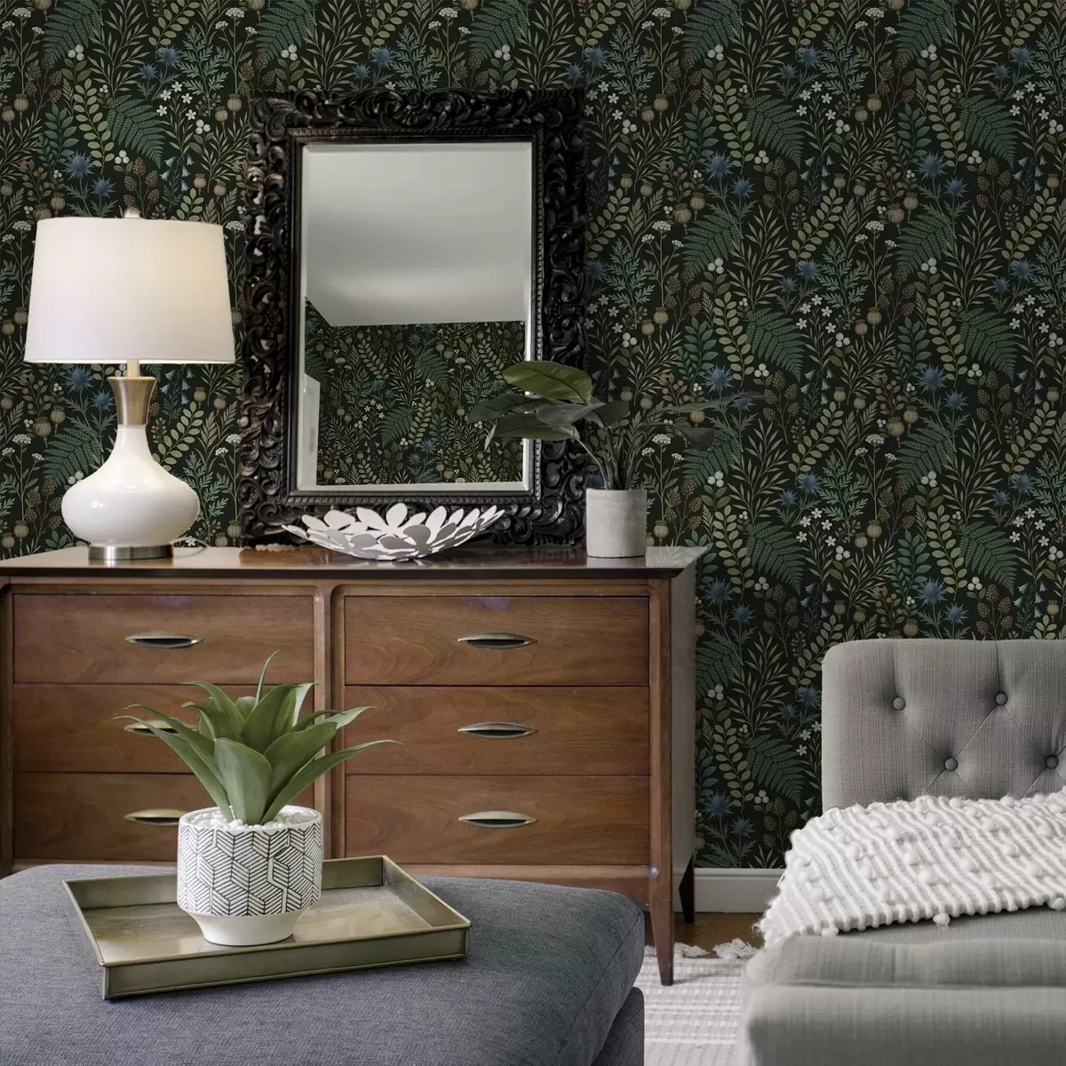 Papier peint Herbes des champs, baies et graines sur fond sombre a00706