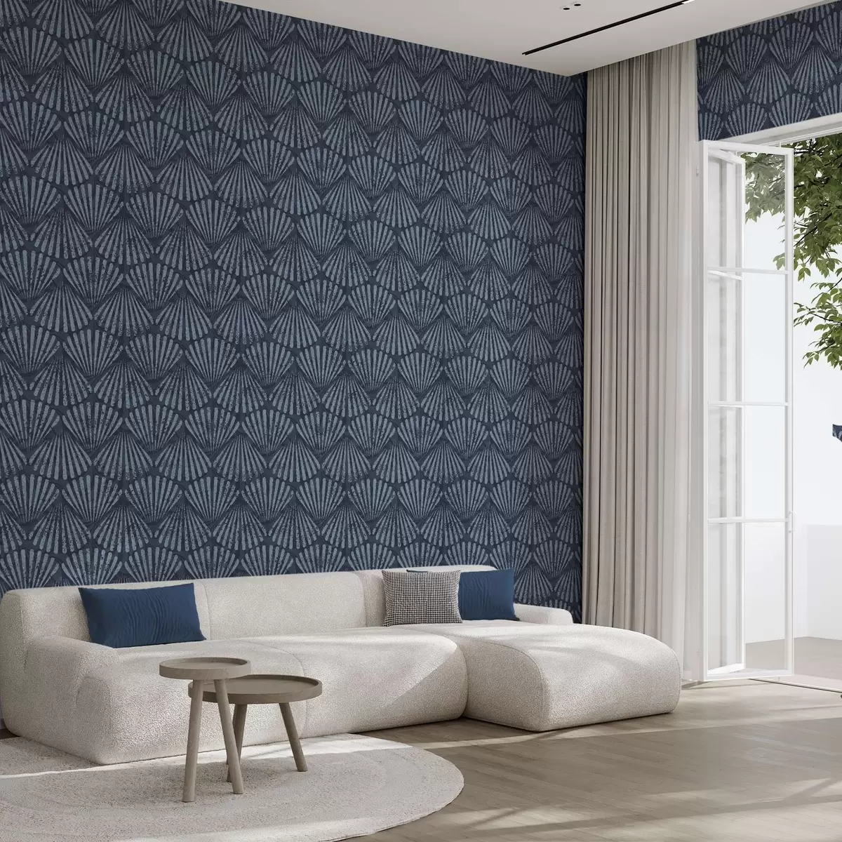 Papier peint Rayons abstraits dans des nuances de bleu, motif dynamique a00710