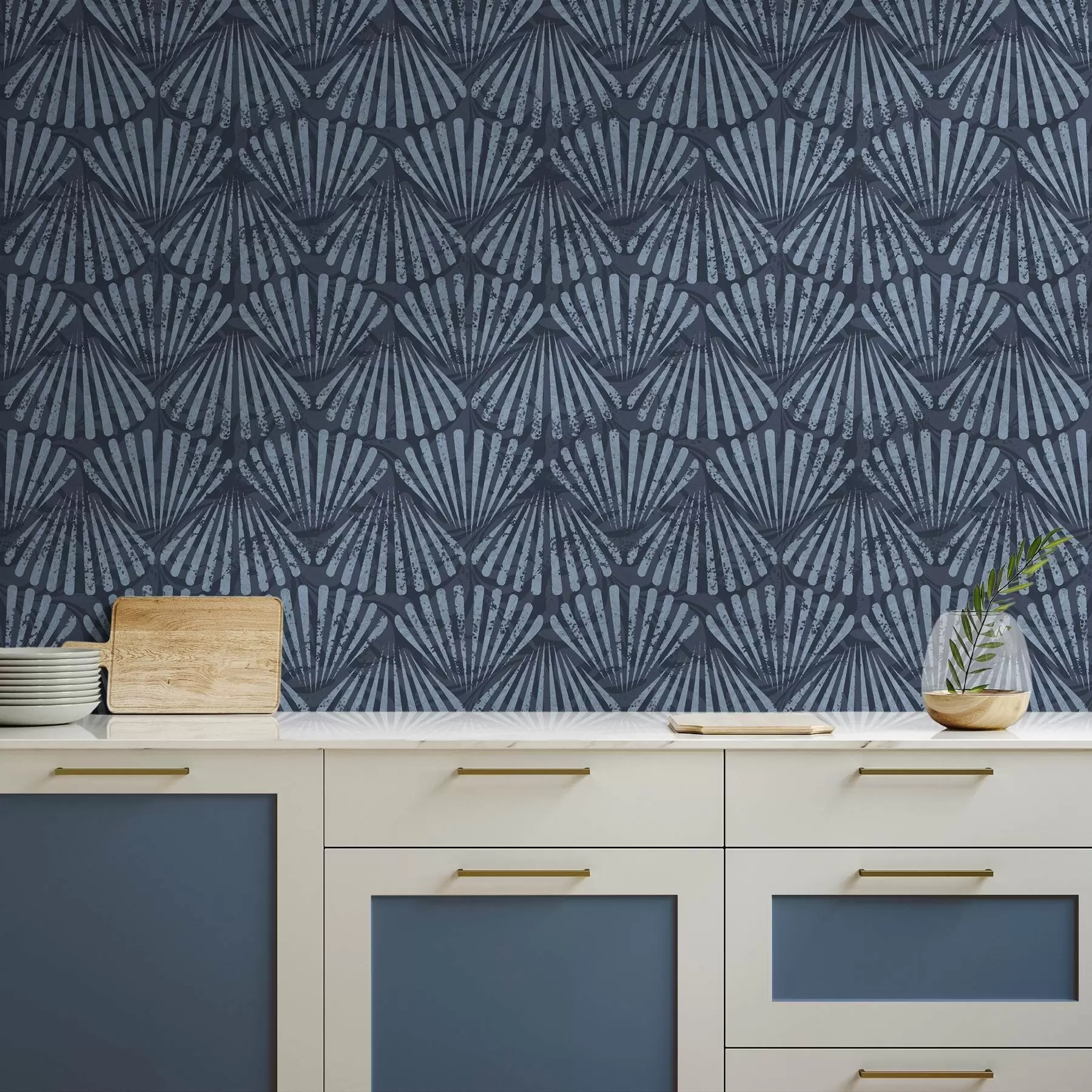 Papier peint Rayons abstraits dans des nuances de bleu, motif dynamique a00710