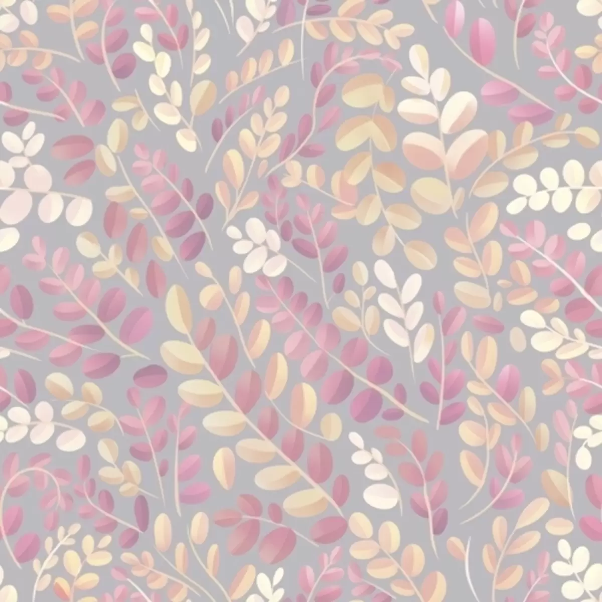 Papier peint Branches pastel avec feuillage rose-pêche sur fond gris a00799v1