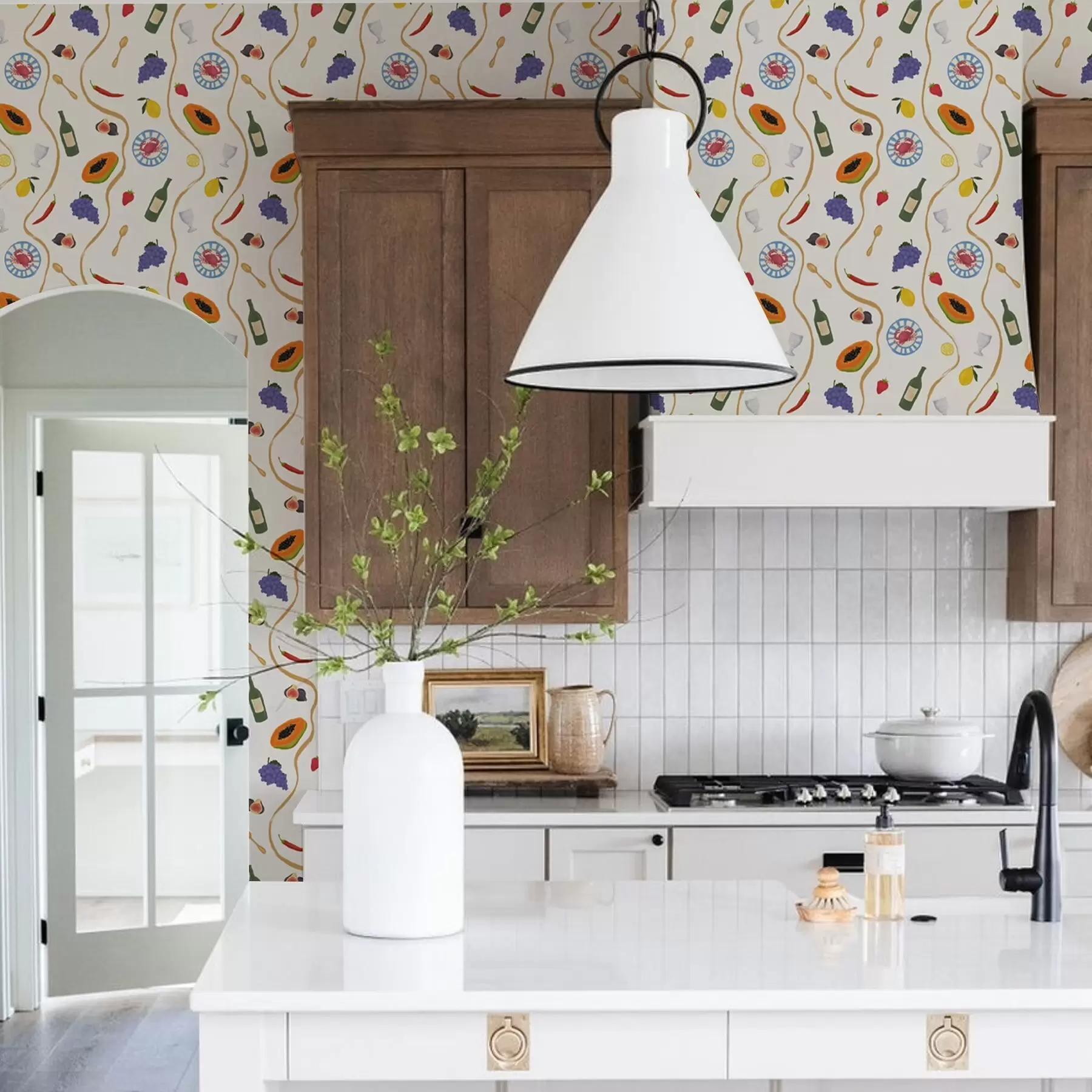 Papier peint Bouteilles, papayes, citrons et épices sur fond clair a00802