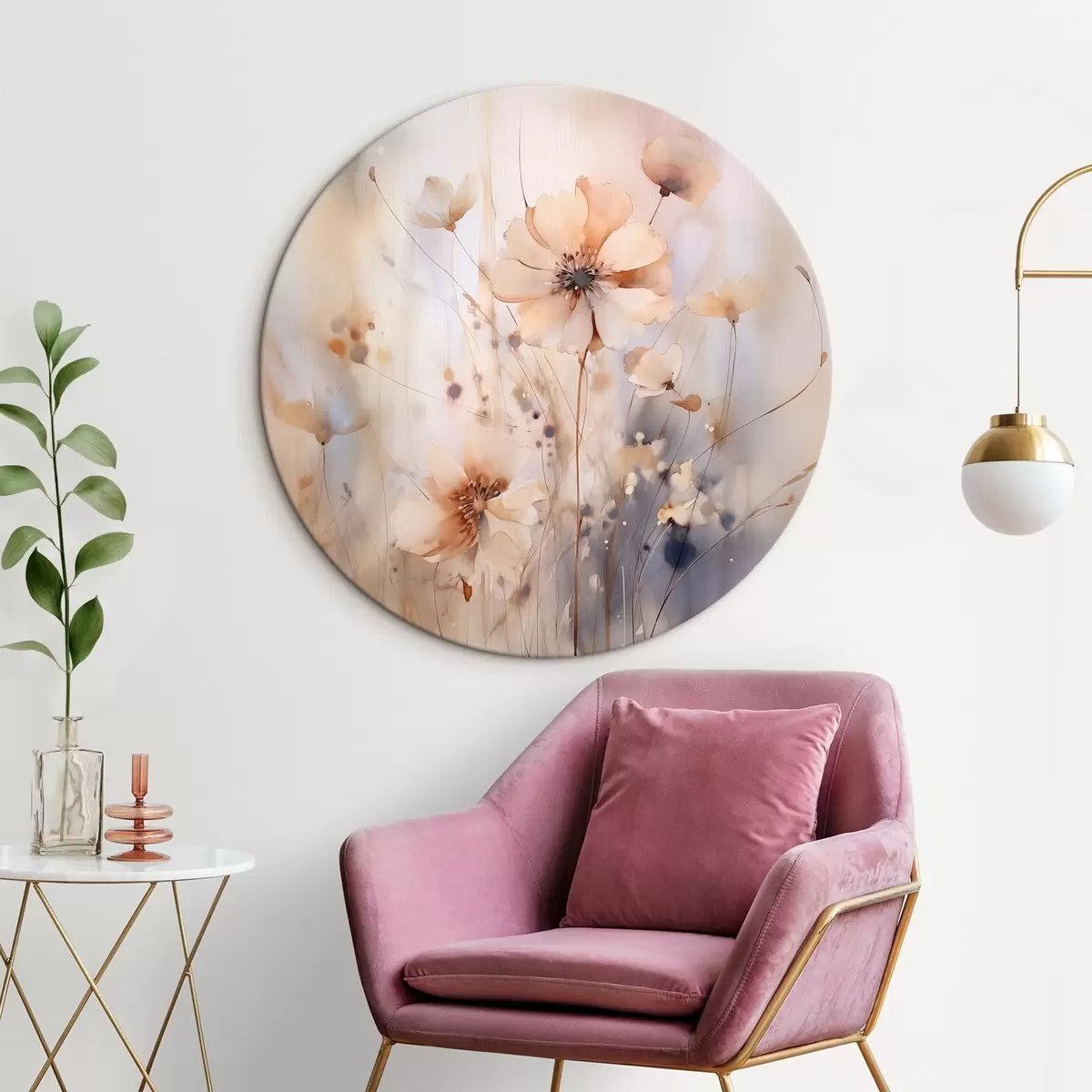 Tableaux rondes Fleurs sauvages abstraites délicates r46139