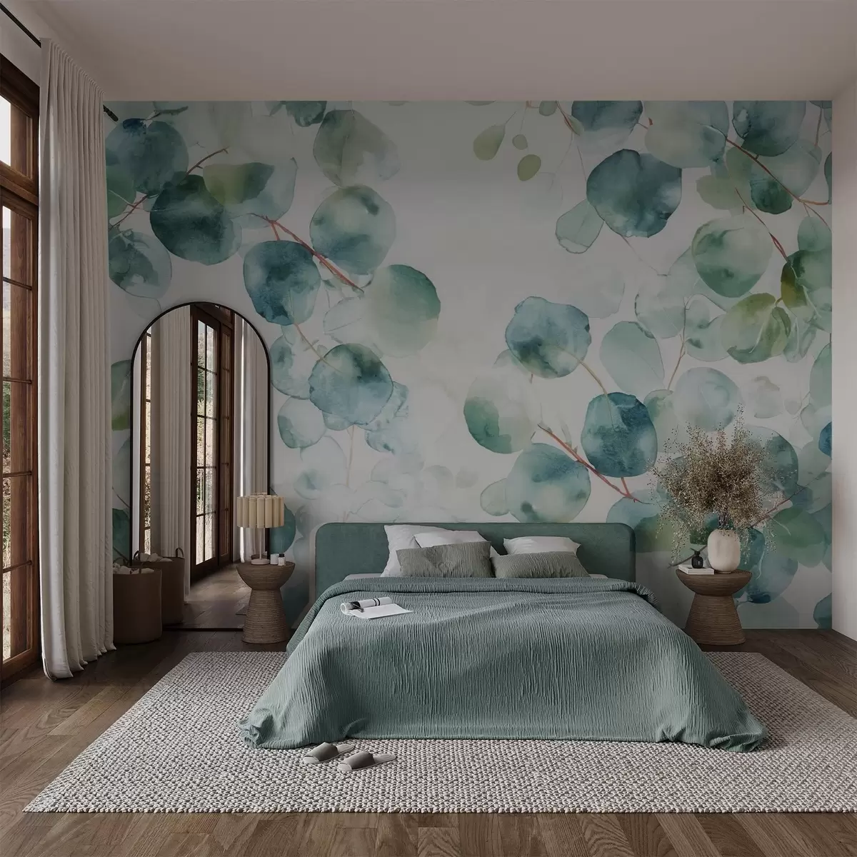 Papier peint Feuilles d'eucalyptus aquarelle w04690