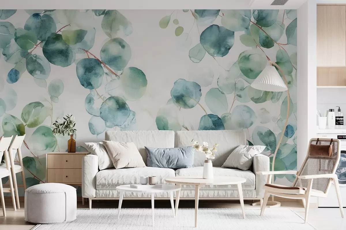 Papier peint Feuilles d'eucalyptus aquarelle w04690