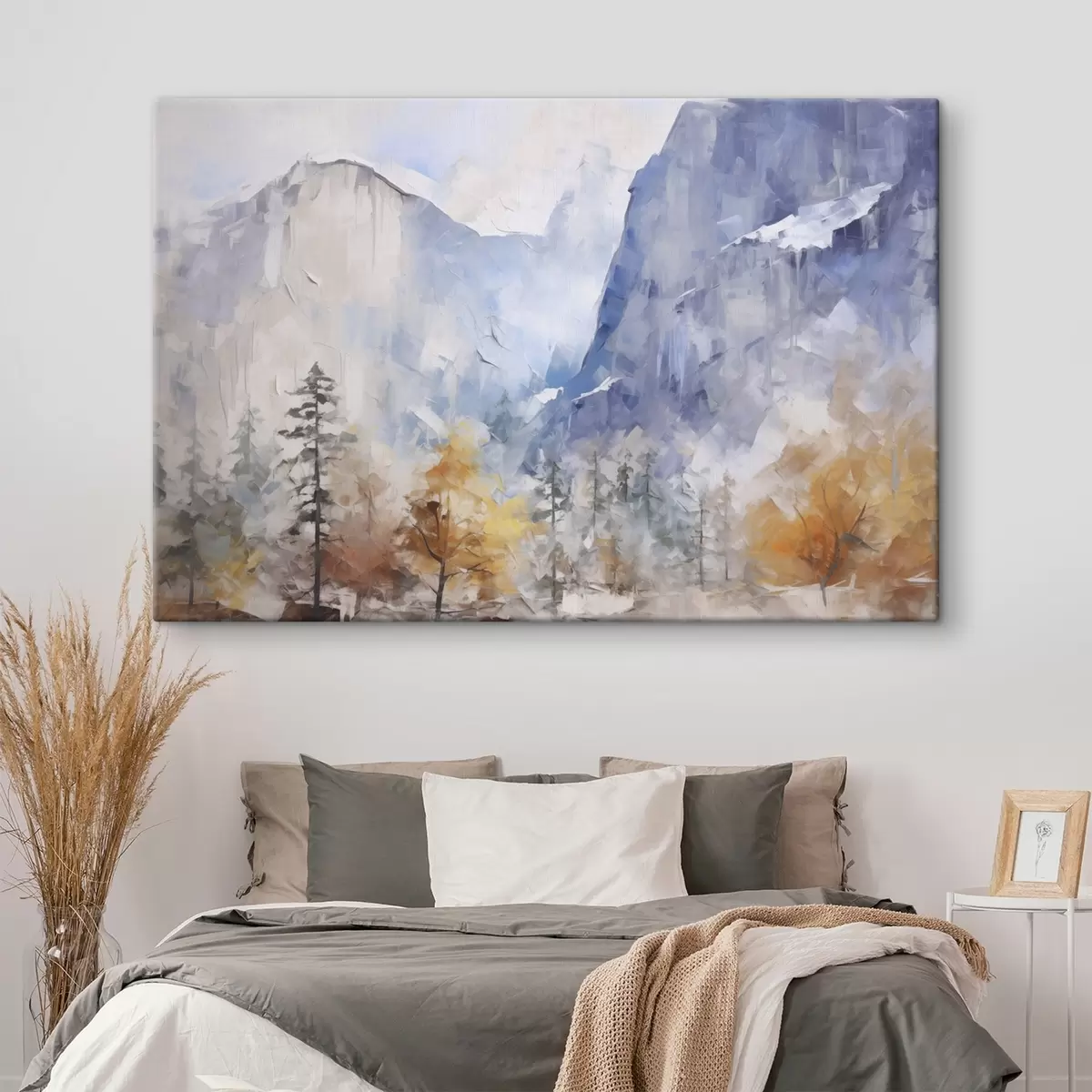 Tableau Paysage abstrait d'une forêt devant des montagnes s46298