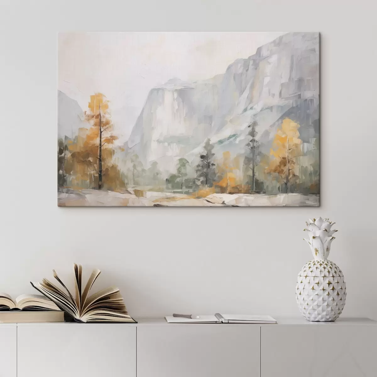 Tableau Paysage d'une forêt devant des montagnes, imitation d'une peinture s46299