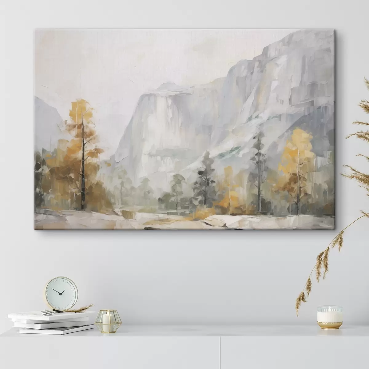 Tableau Paysage d'une forêt devant des montagnes, imitation d'une peinture s46299