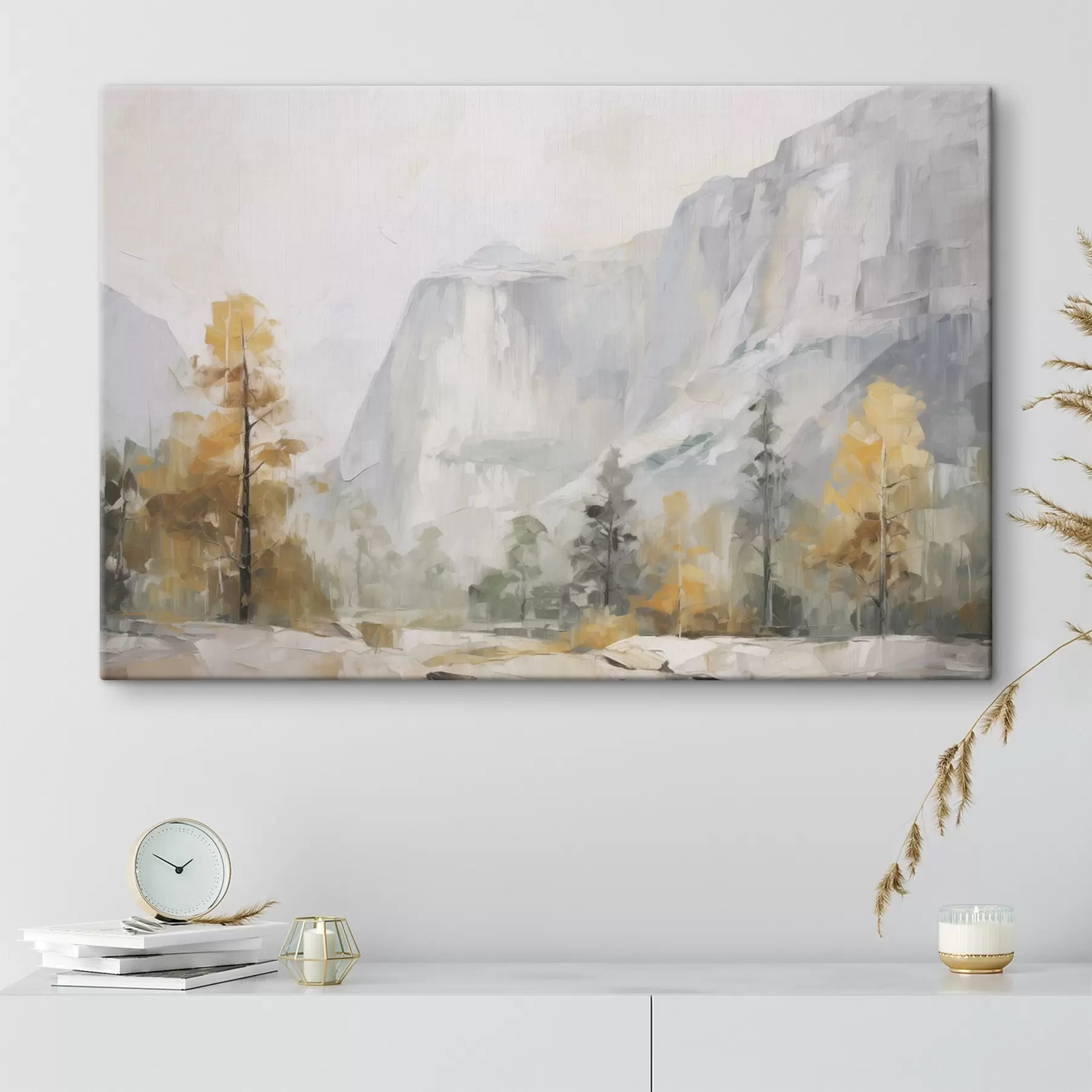 Tableau Paysage d'une forêt devant des montagnes, imitation d'une peinture s46299