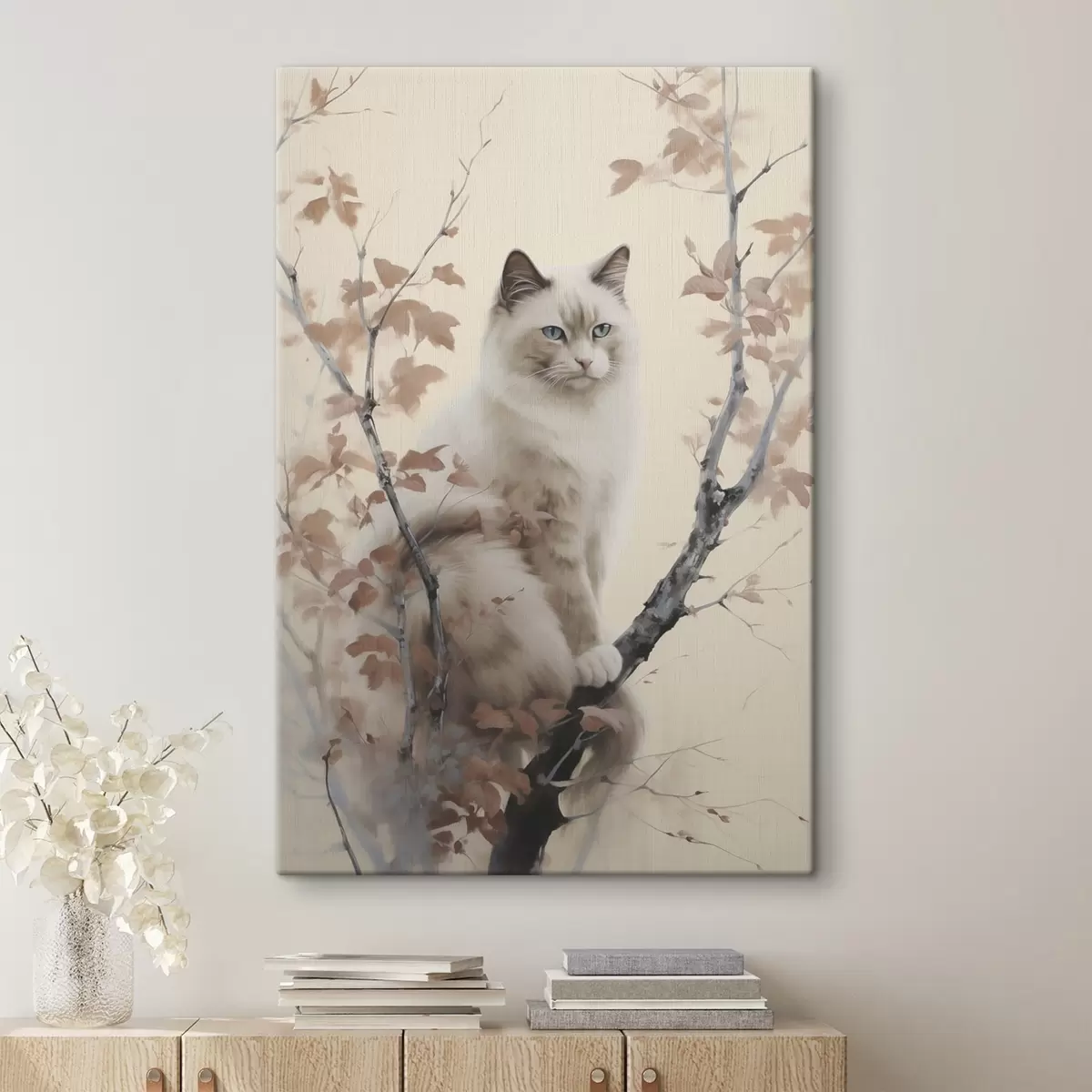 Tableau Le chat est assis sur un arbre s46301