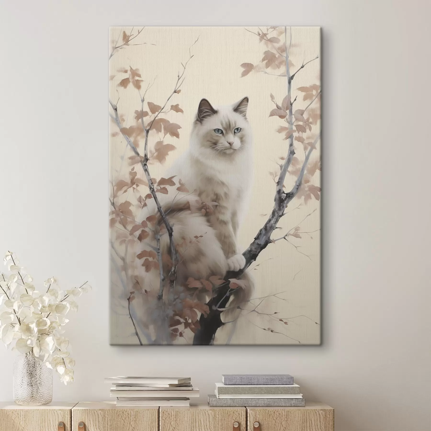 Tableau Le chat est assis sur un arbre s46301
